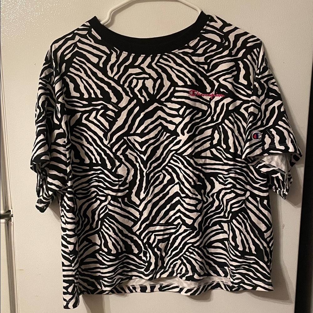 Champion 2X‎ Black and White Zebra Pattern Cotton Blend Crop Tee